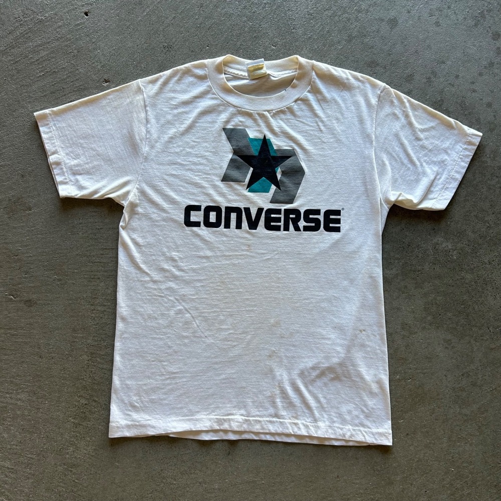 Vintage 90s Converse All Star Shirt Size‎ Large White Chuck Taylor USA Made